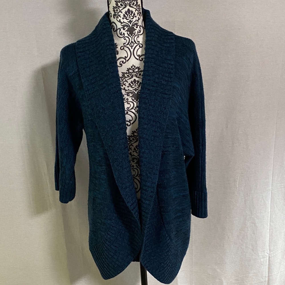 ANTONIO MELANI Emerald Green and Black Shawl Collar Open front Wool Cardigan